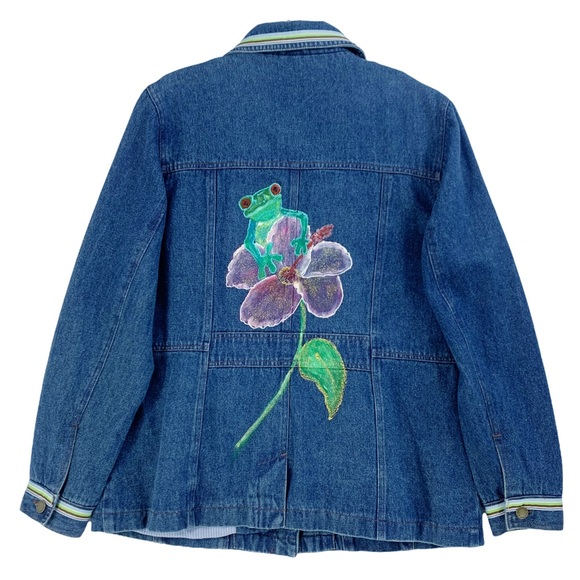 St. John's Bay Jackets & Blazers - Hand Painted Blue Denim Jeans Jacket with Frog Motif